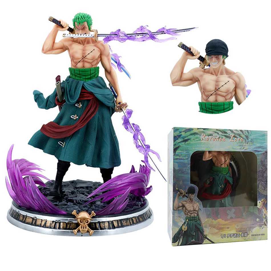 Action Toy Figures One Piece Figure 21cm Roronoa Zoro Double Headed Three-Knife Fighting Skill Anime Action Model Decorations PVC Toy Birthday Gift