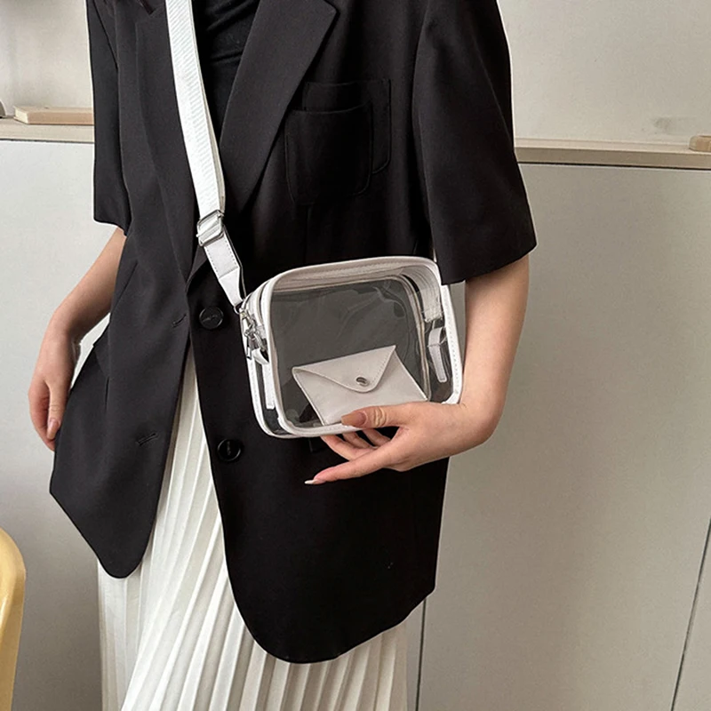 Transparent PVC Clear Purse Crossbody Beach Bagwith Wallet Shoulder Bags with Removable Strap Stadium Approved Bags