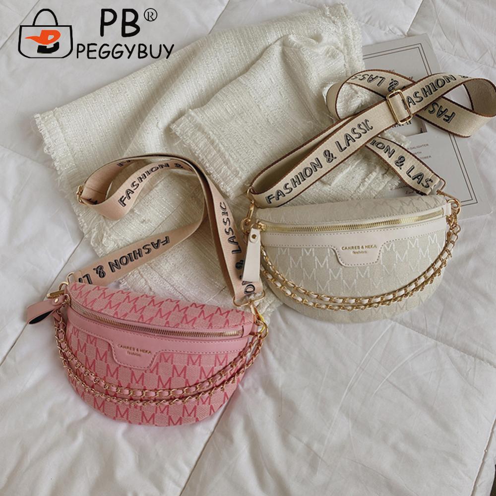 Designer Bag Vintage Crossbody Sling Printed Letter Women Saddle Waist Bag Canvas Phone Pouch Chains Ladies Wide Strap for Travel Work