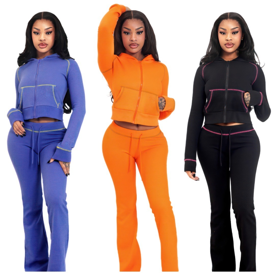 tracksuit women 2024 european and american women's clothing new fashion solid color sports style casual huafuge hooded pants twopiece set