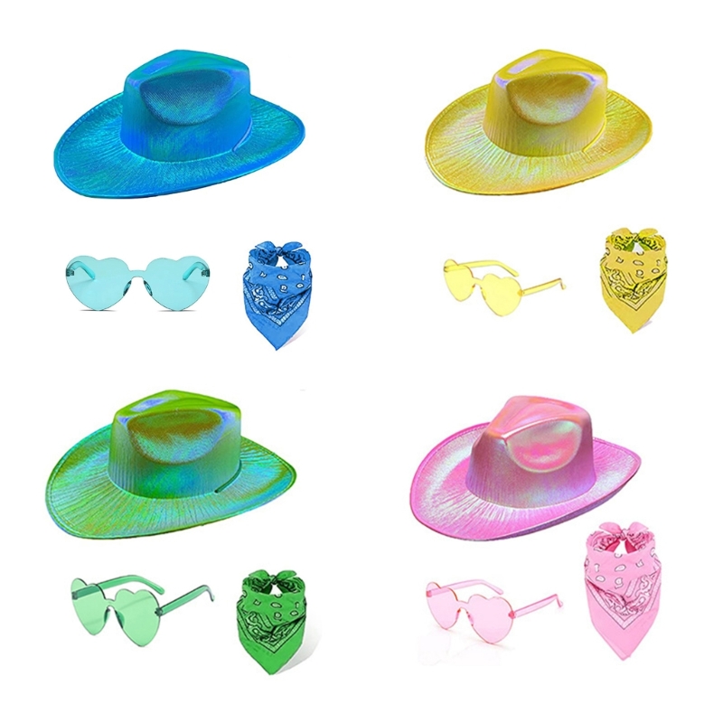 Hats Western Summer Cowboy Sunhat Space Cowgirl Hat and Bandana Sunglasses smile
