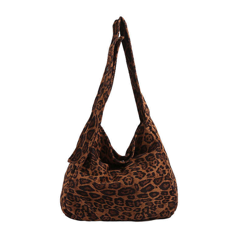 Korean version leopard print cotton tote bag for women 2024 new fashion trend simple commuting bag casual shoulder bag 241113
