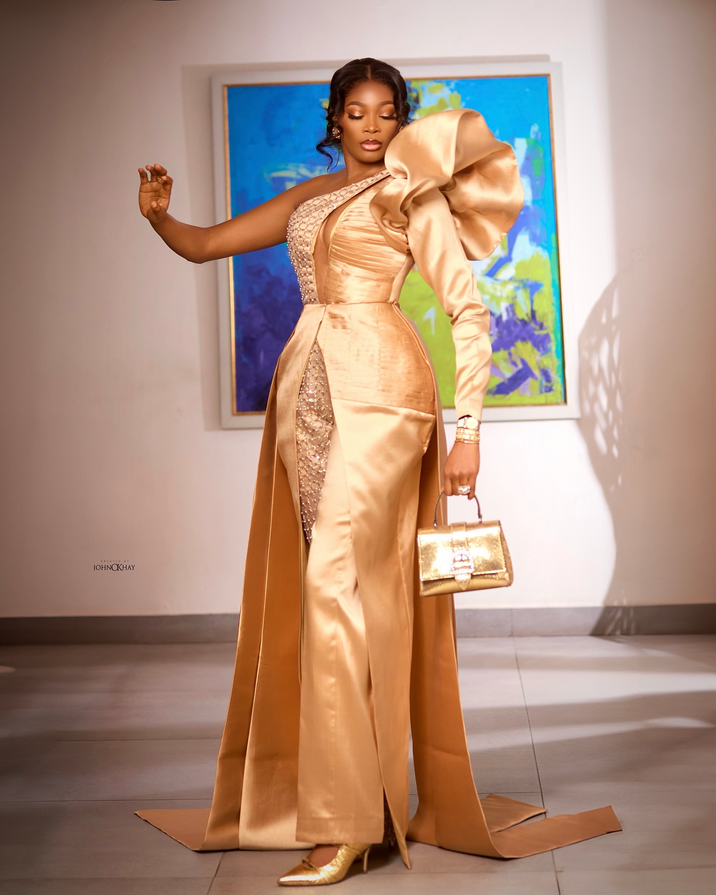 2024 Plus Size Gold Jumpsuits Mermaid Prom Dresses For Special Occasions One Shoulder Sequined Satin Evening Party Birthday Gowns Dress For Women Vest
