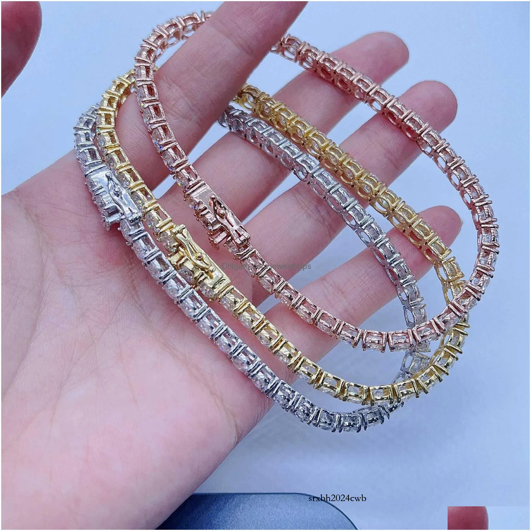 Pendant Necklaces Zuanfa Moissanite Jewelry Sterg Sier Pass Dia Tester 3/4/5Mm Vvs Tennis Bracelet Drop Delivery Pendants Dhmhi