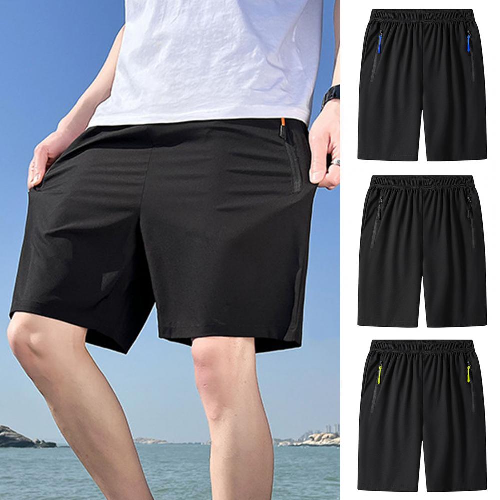 Pocket Men Shorts Zipper Retro Thin Men's Sport Shorts ddmysmile With Zipper Pockets Elastic Waist Above Knee Length For Wear Summer Smile '