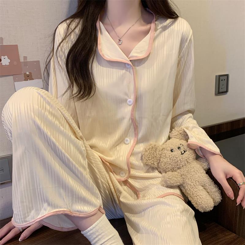 Conjuntos de Pijama con volantes para mujer, ropa de dormir Rosa dulce, Primavera