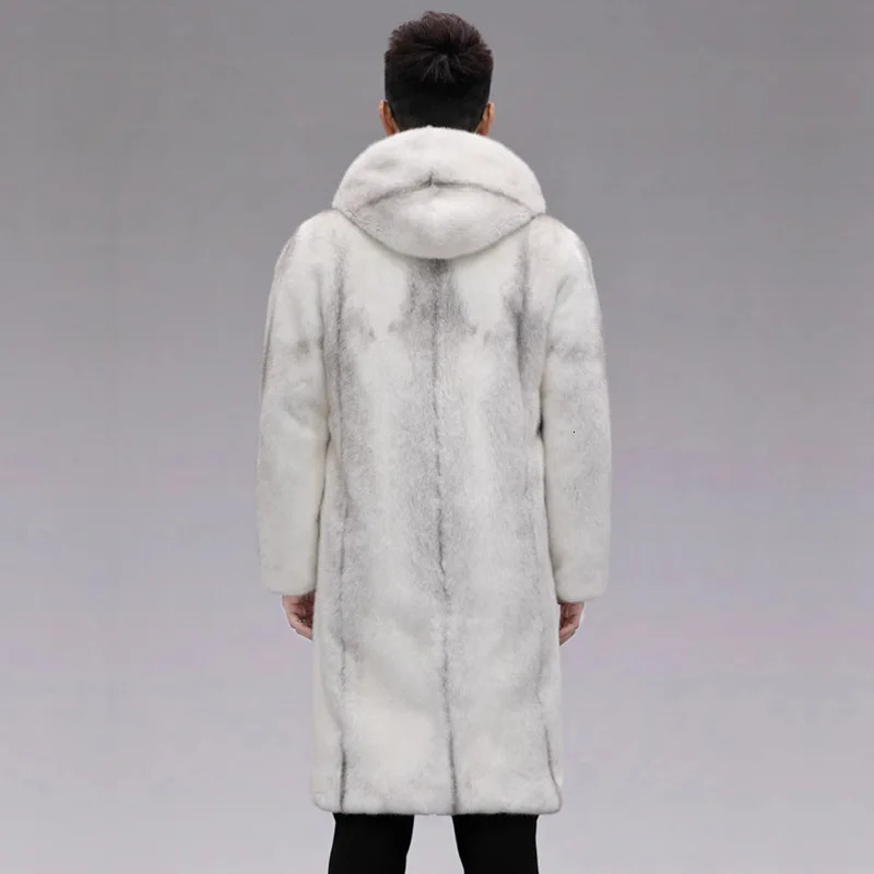S-6XL size fashionable mens fur leather jacket white warm mink velvet mens coat loose outdoor sports and leisure long park 241112
