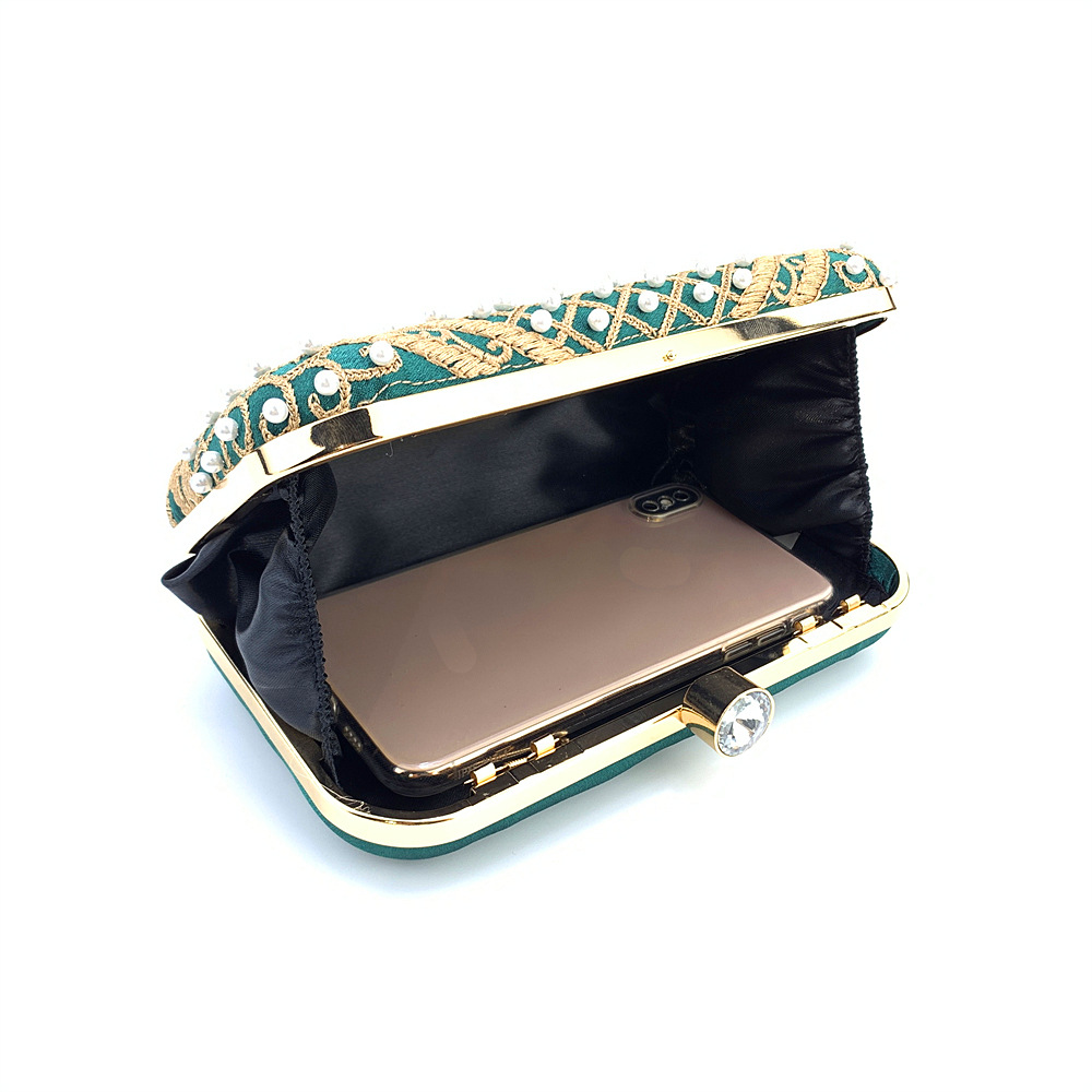 Vintage Elegant Evening Bags Fashion Handmade Embroider Pearl Beading Clutches For Women Prom Party Chain Shoulder Bag Handbag