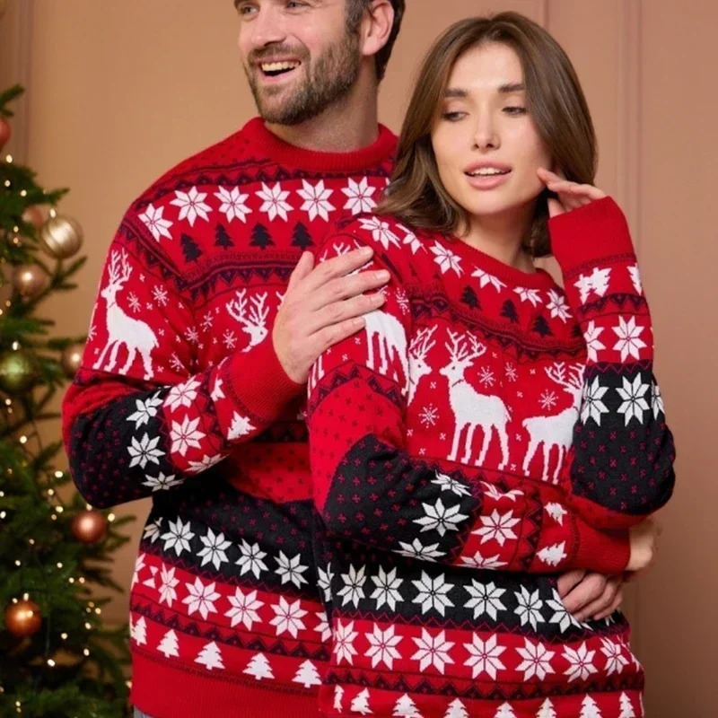 Matching Christmas Sweater for Family Women Men Boys Girls Warm Thick Jacquard Pullover Top Loose Knitwear Jumpers Xmas Gift 241112
