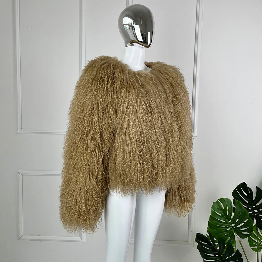 sheepskin coat womens Mongolian coat big collar short sheepskin coat winter coat 241112
