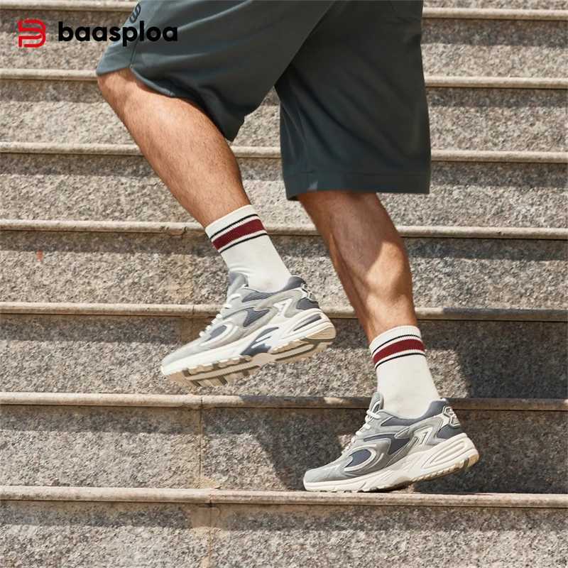 Bassploa Men Running Shoes 2024 New Casual Mesh Breathable Lace-Up Sport Shoes Male Fashion Lightweight Non-Slip Walking ShoesC250411