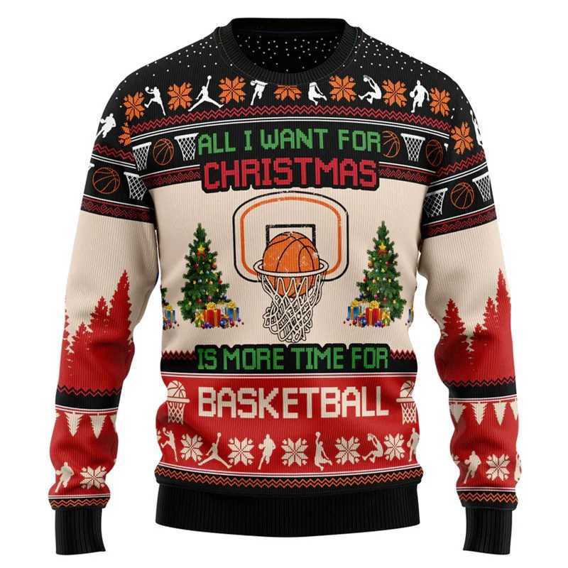 Sports 3d Printed Basketball Sweatshirt Men Christmas Ugly Christmas Sweater Baseball Graphic Sweatshirts New Year Xmas Hoodie LX241113