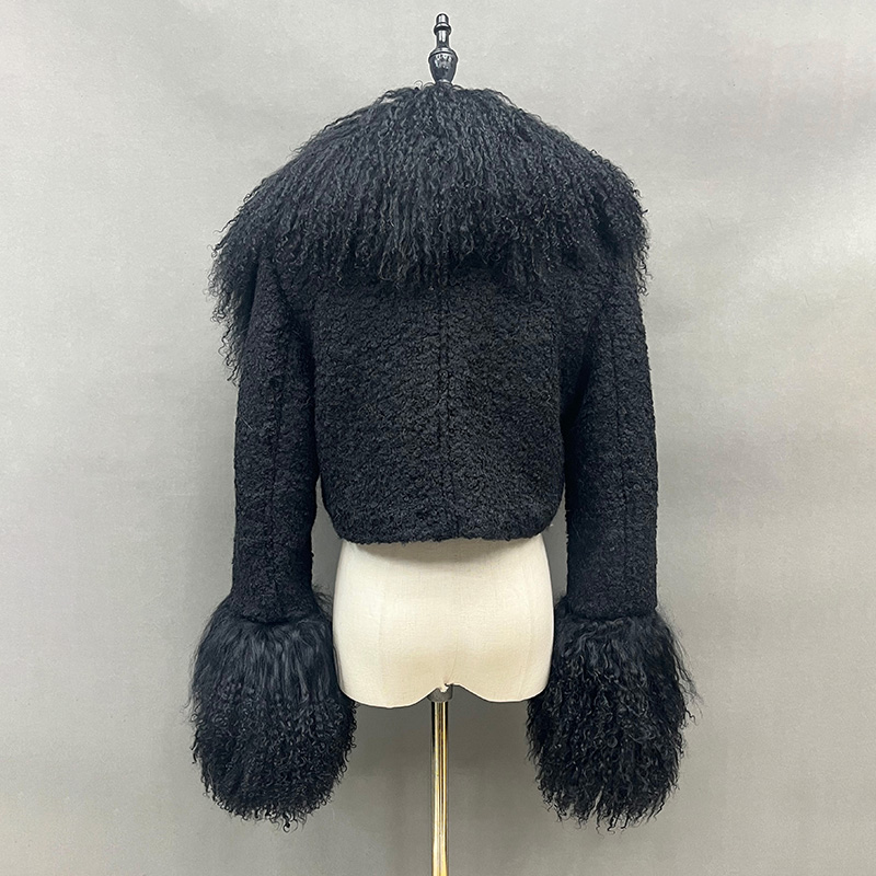 2024 New Design Real Mongolian Fur Crop Jackets Winter Thick Warm Sheep Fur Coats Women Lady Jacket