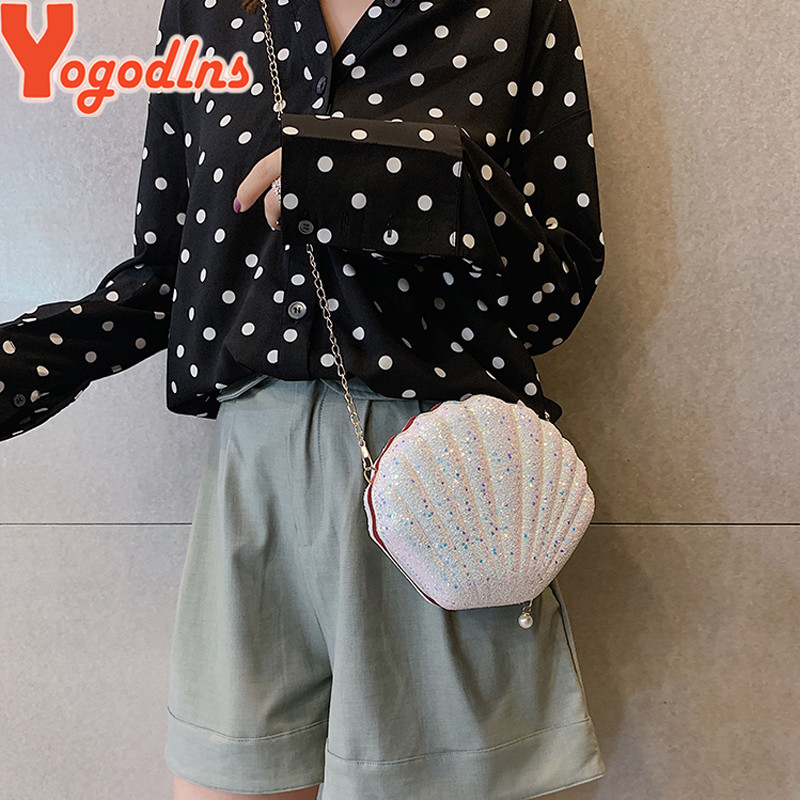 Cute Sequins Small Shell Bag Shoulder Handbags Phone Money Pouch Chain Crossbody Bags for Women