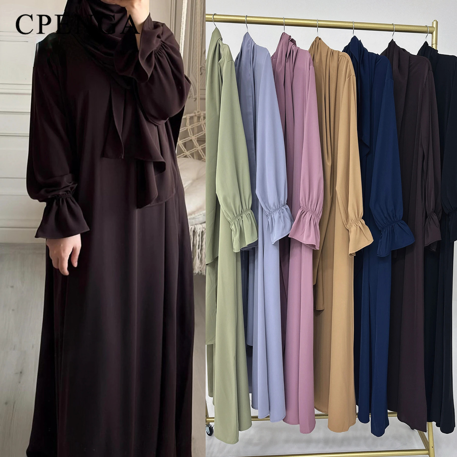 Spring Muslim dress Eid al Fitr Arab womens headdress Abaya Dubai 2 pieces of Islamic long sleeved gown 241111