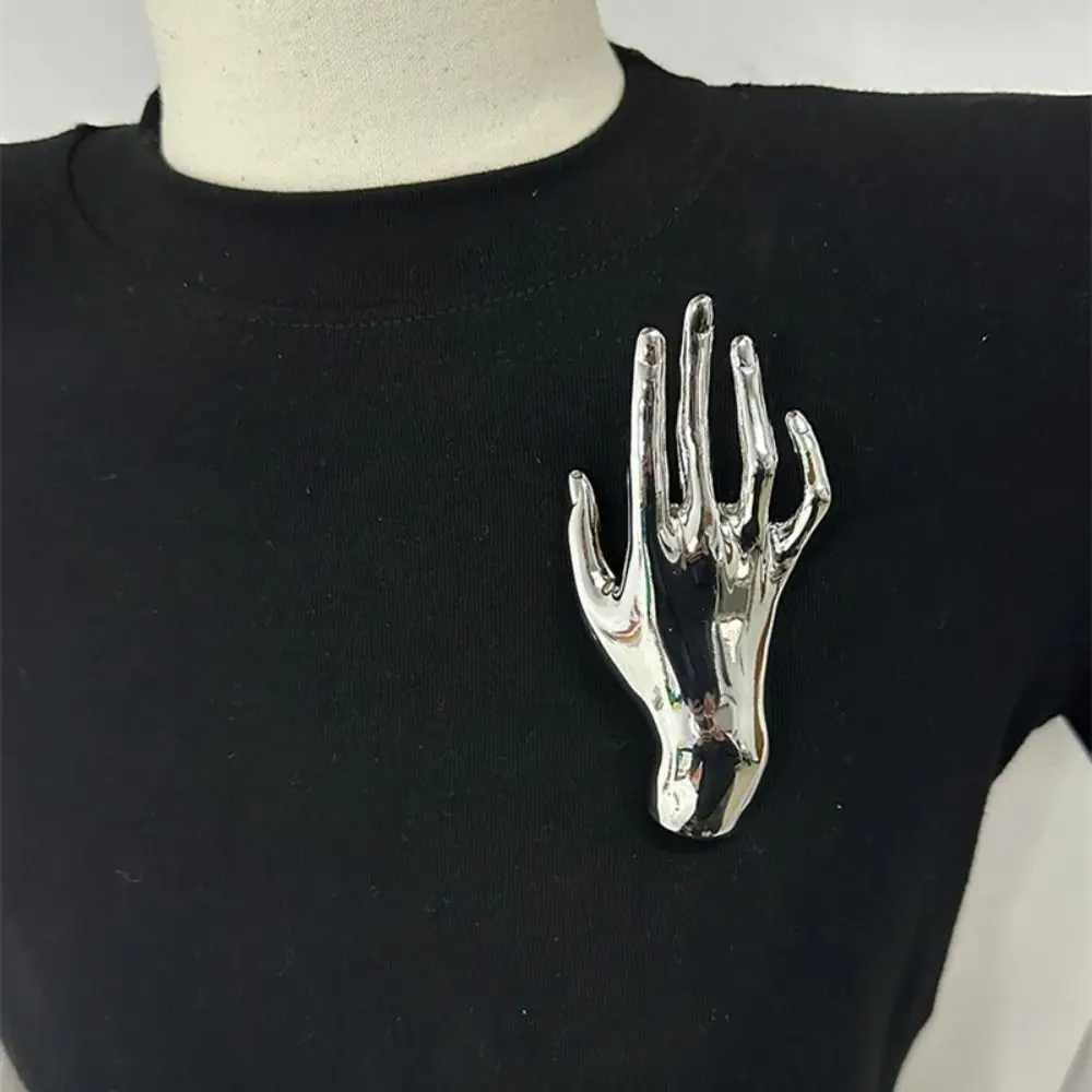 Large Metal Brooch Punk Unique Golden Hand-shaped Shawl Clip Silvery Smooth Palm Brooch Women