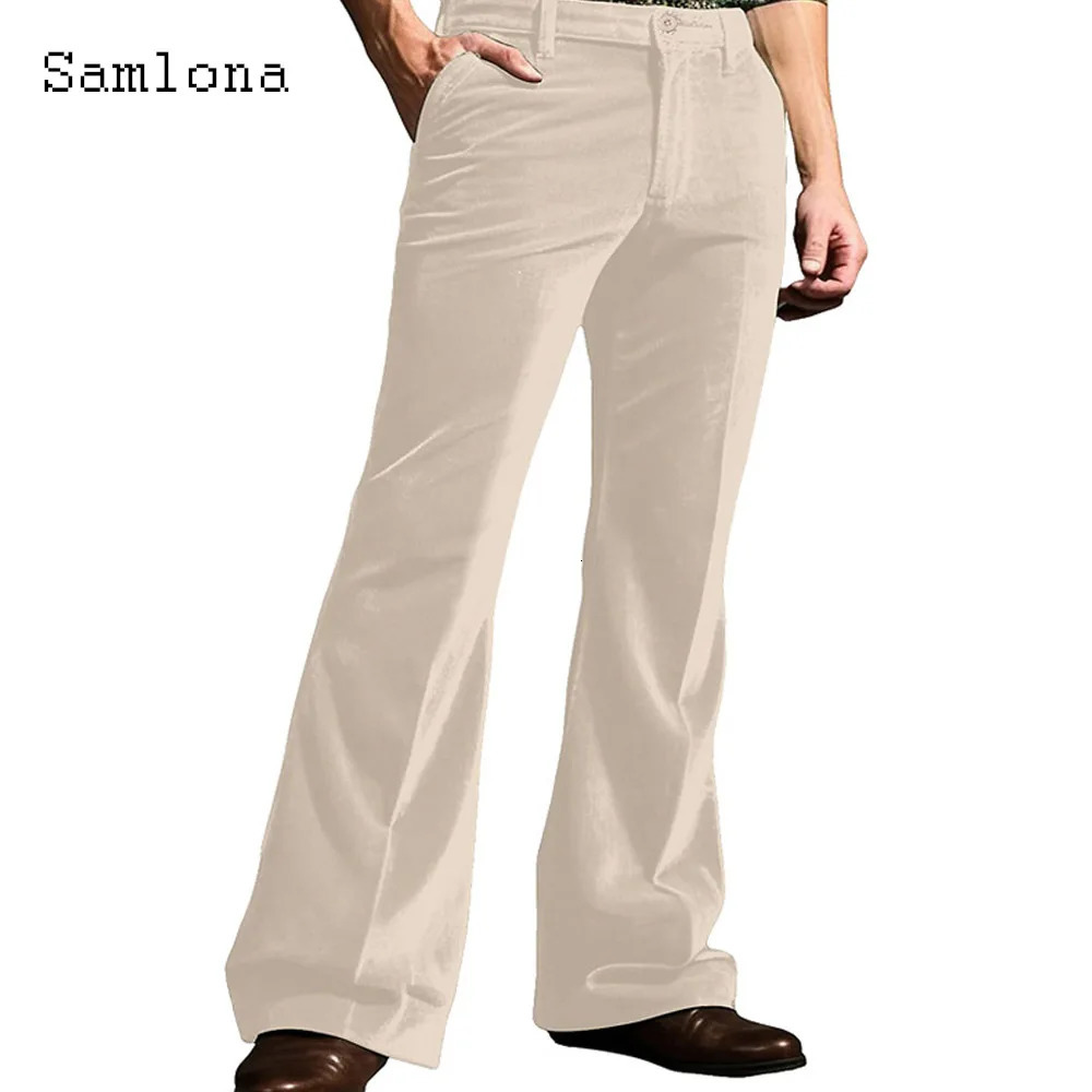 Mens Retro Flare Velvet Pants Pure Green Blue Soft Full Length Trouser Plus Size Mens Stand up Pocket Casual Boots Tailored Sports Pants 241113