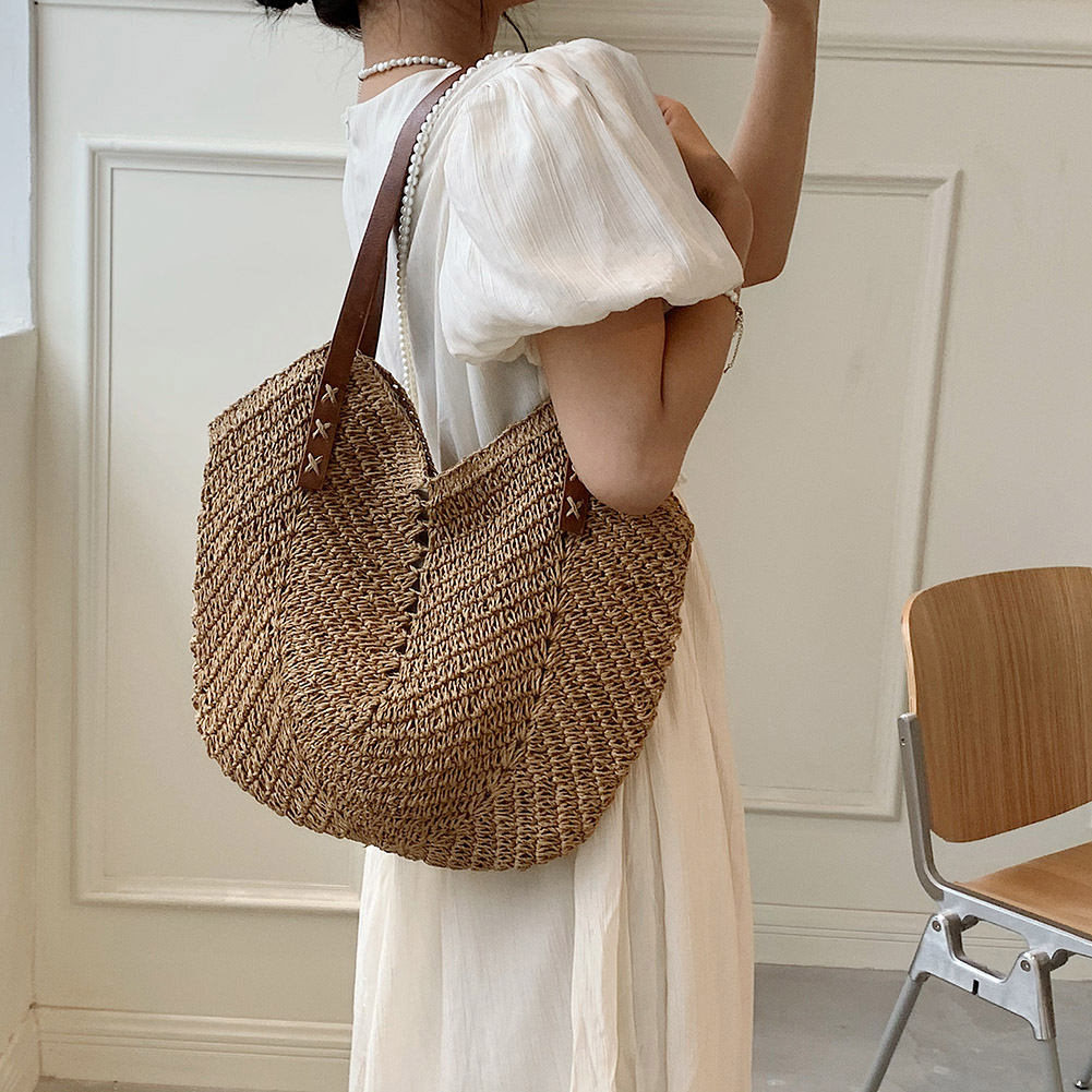 Summer Straw Bags for Women Straw Shoulder Bags Rattan Woven Top Handle Bag Hollow Raffia Crochet Beach Bag Casual Handbags