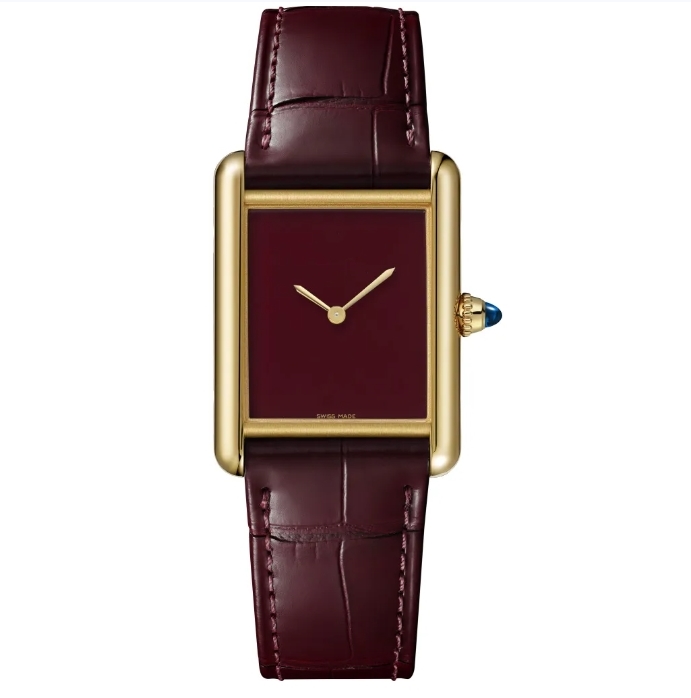 Tank Watch Fashion couple watch simple appearance modeling imported calfskin sapphire inset suitable for party travel golden generous