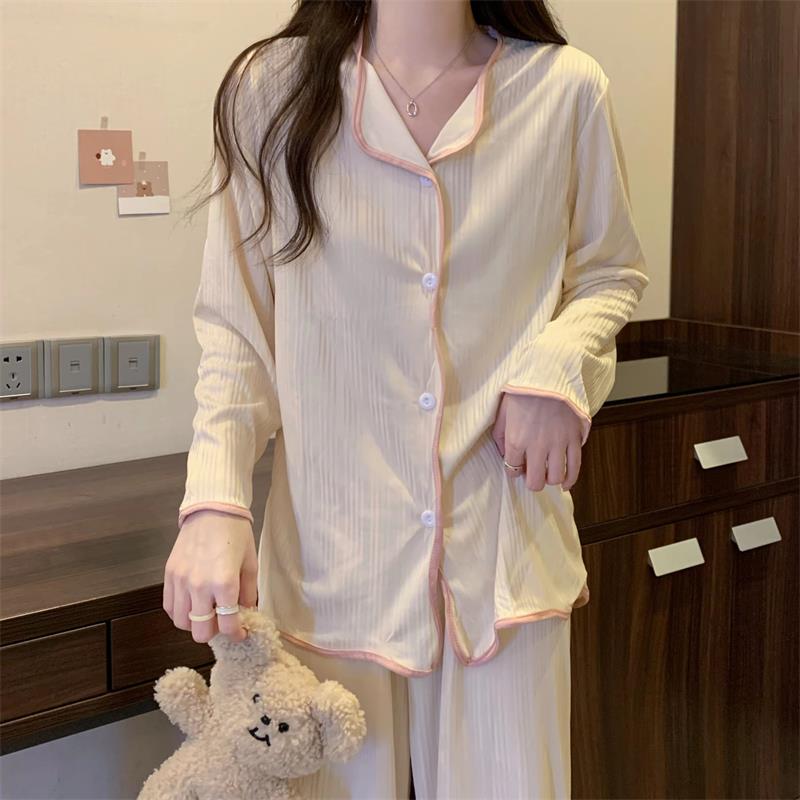 Conjuntos de Pijama con volantes para mujer, ropa de dormir Rosa dulce, Primavera