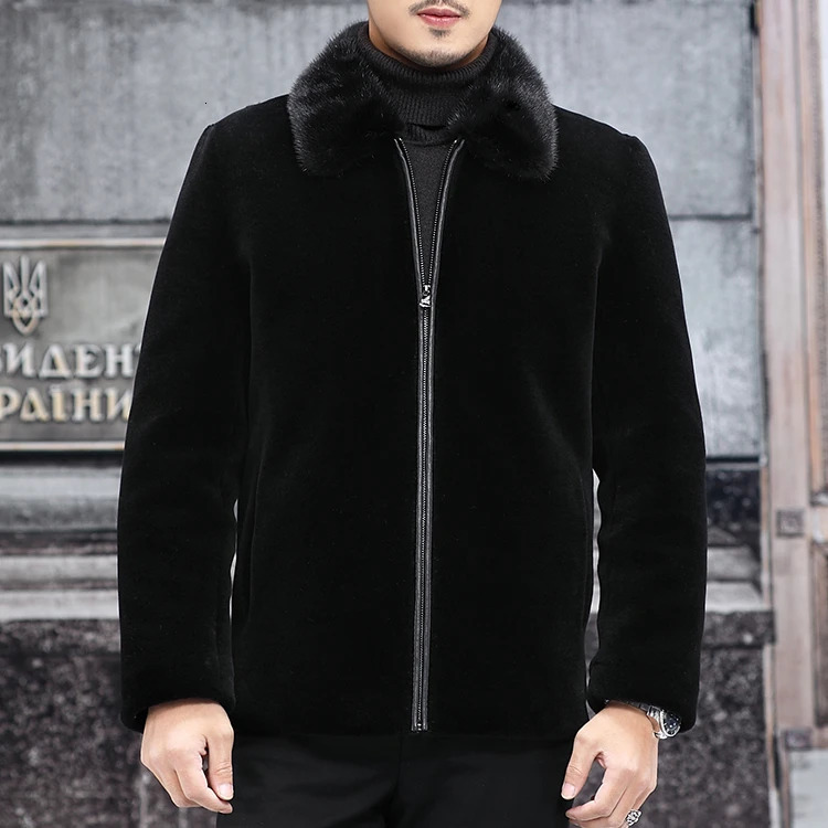 Mens autumn and winter fashion mink collar jacket mens long sleeved casual jacket mens genuine leather warm jacket S139 241112