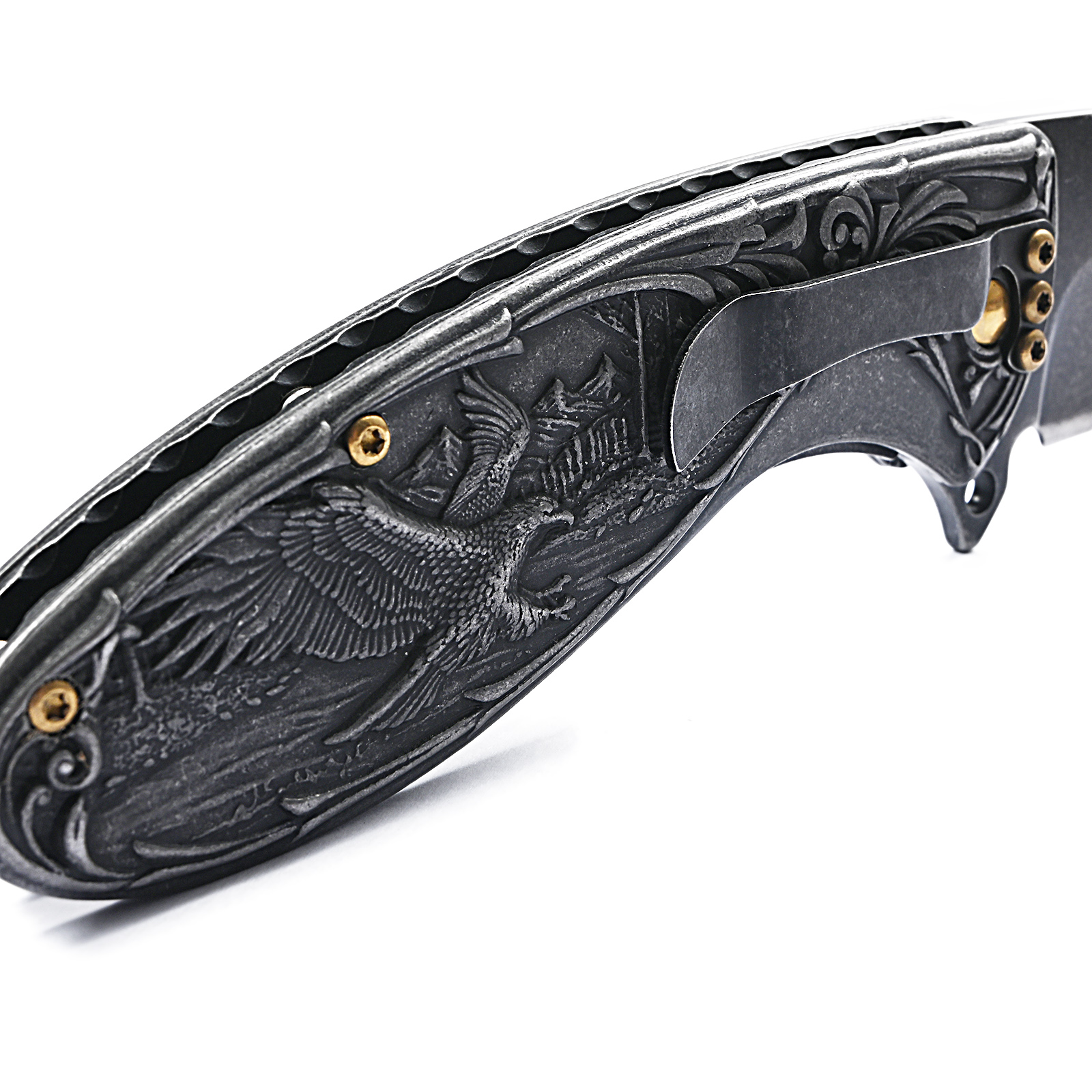 Fold Knife Eagle Engraved Collection 3D Stonewash Folding Knife Pocket Survival EDC Tools Outdoor Utility Knife