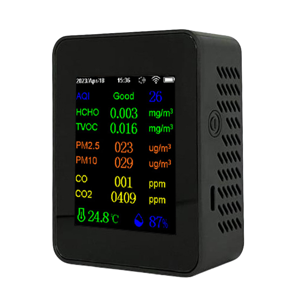 12 In 1 Air Quality Monitor PM2.5 PM10 CO CO2 TVOC HCHO AQI Tester Color Screen WIFI with Time/ Date Display for Home Office