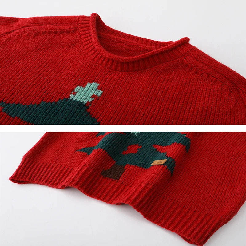 Year Christmas Tree Jacquard Womens O-neck Thick Zipper Australian Wool Knitted Sweater Winter Loose and Casual n 241113