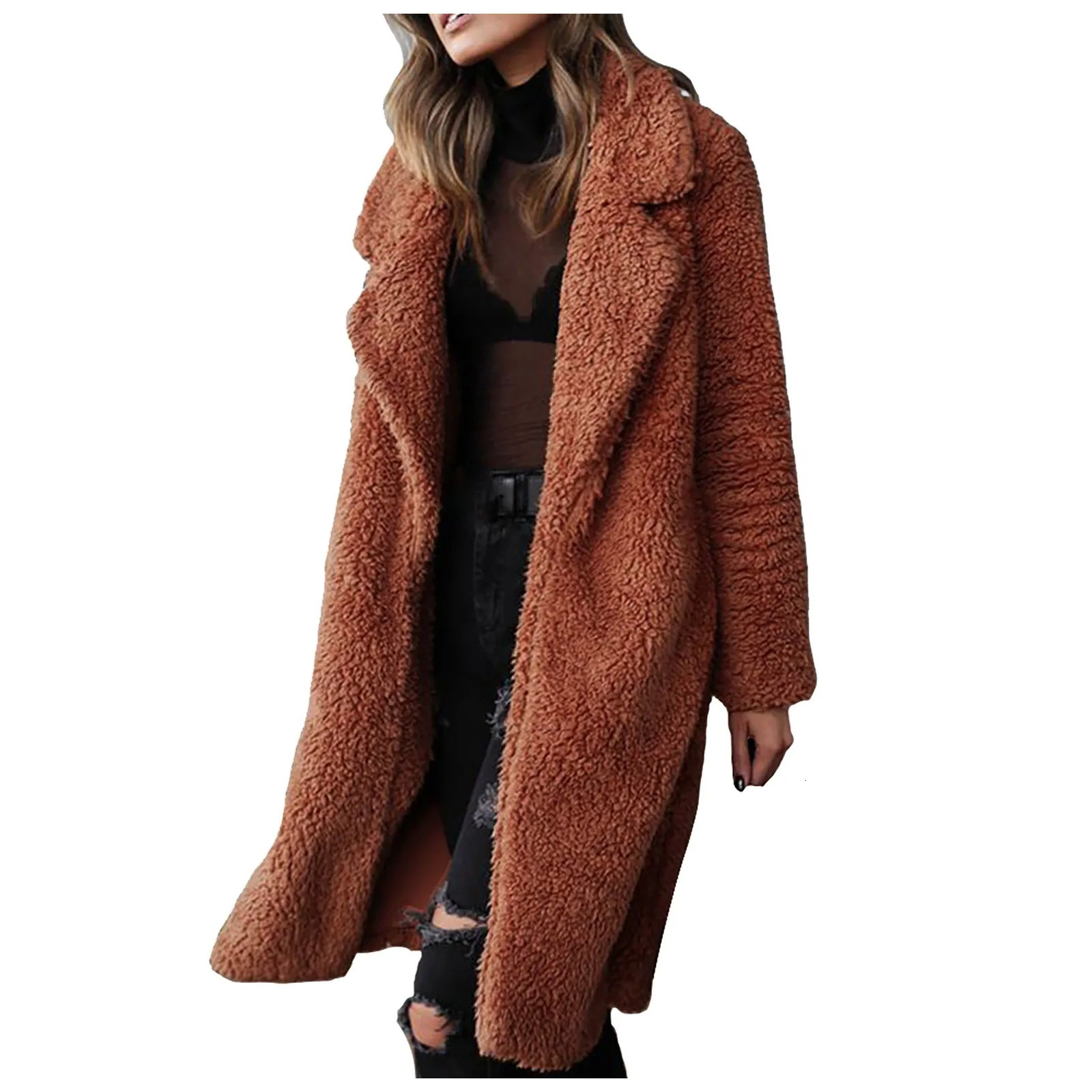 Flannel Plaid Trench Coats for Women Casual Fuzzy Blend Solid Color Long Shirt Cardigan Jacket Down Wool Coat 2023 Fashion 241108