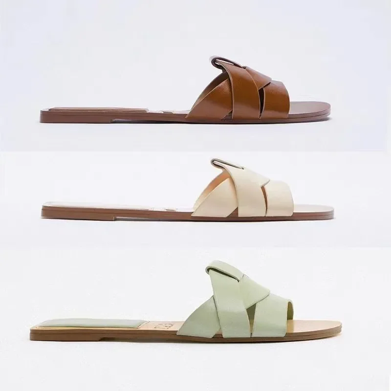 Summer Women Sandals Pointed Toe Slingback Female Casual Outdoor Slides Slippers Fashion Flats with Shoes Ladies Mules 2024