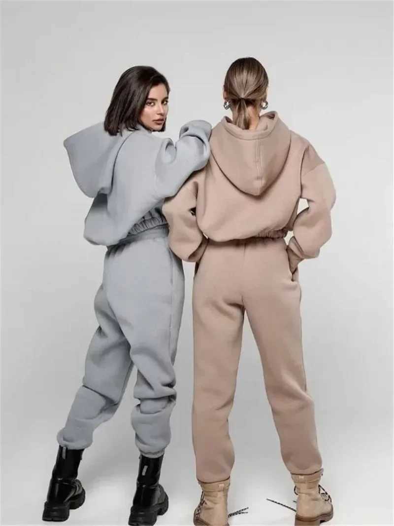 Women Winter Two Piece Set Tracksuit Solid Color Suit 2023 Autumn Trouser Suits Fe Sweatshirt Solid Sports Hoodie SportswearX241112