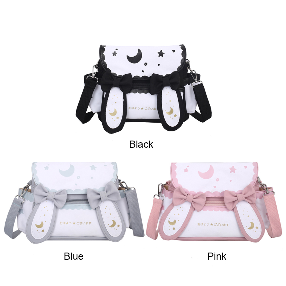 Women Moon Star Printed Bag Japanese Style Cute Rabbit Crossbody Bag Adjustable Strap Anime Satchel Bag Student Schoolbag