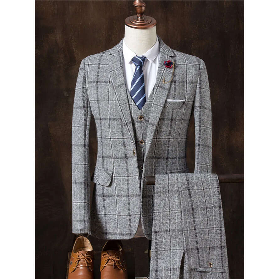 Pieces Three Men Suits Business Casual Tuxedos Cotton Slim Fit Groom Party Coat Tailored Work Wear Wedding Suit