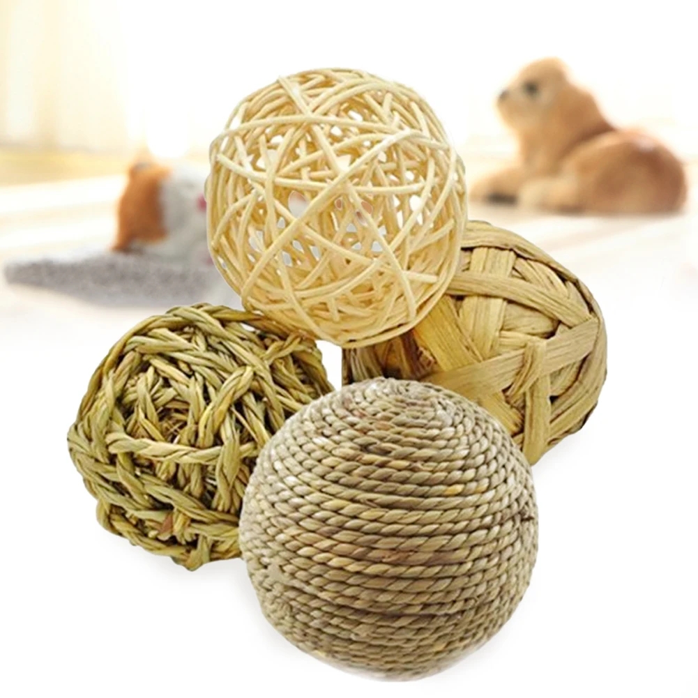 1pc Hamster Fun Pet Toy Ball Natural Guinea Pig Durable Woven Grass Rabbit Rolling For Small Animal Cage Accessories Chew Play
