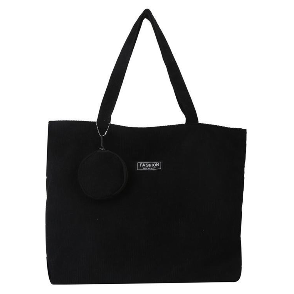 Women Corduroy Tote Handbag Zipper Top Handle Bag Foldable Retro Shoulder Bag with Coin Bag Large Capacity Versatile Sling Bag