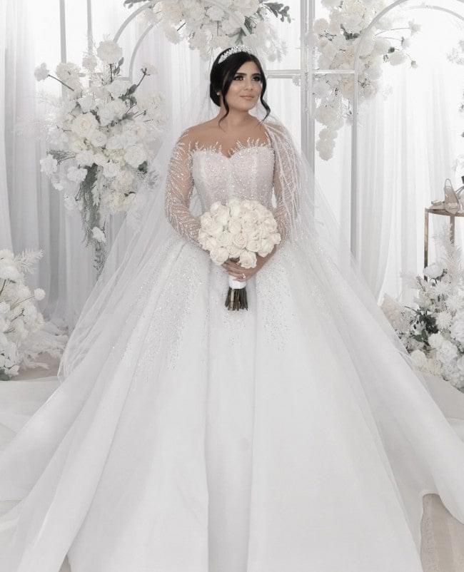 Sparkly Sequins Mermaid Wedding Dress Princess Sweetheart Neck Long Sleeve Beads Vestido De Noiva Sereia Bridal Gowns Charming 02
