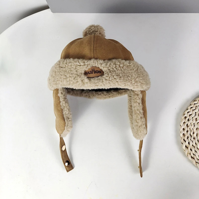 Boy Baby Plush Warm Scarf Hat Set Autumn Winter Plush Thick Girl Kid Ear Protection Cap Simple Versatile Children Pullover Caps 241112