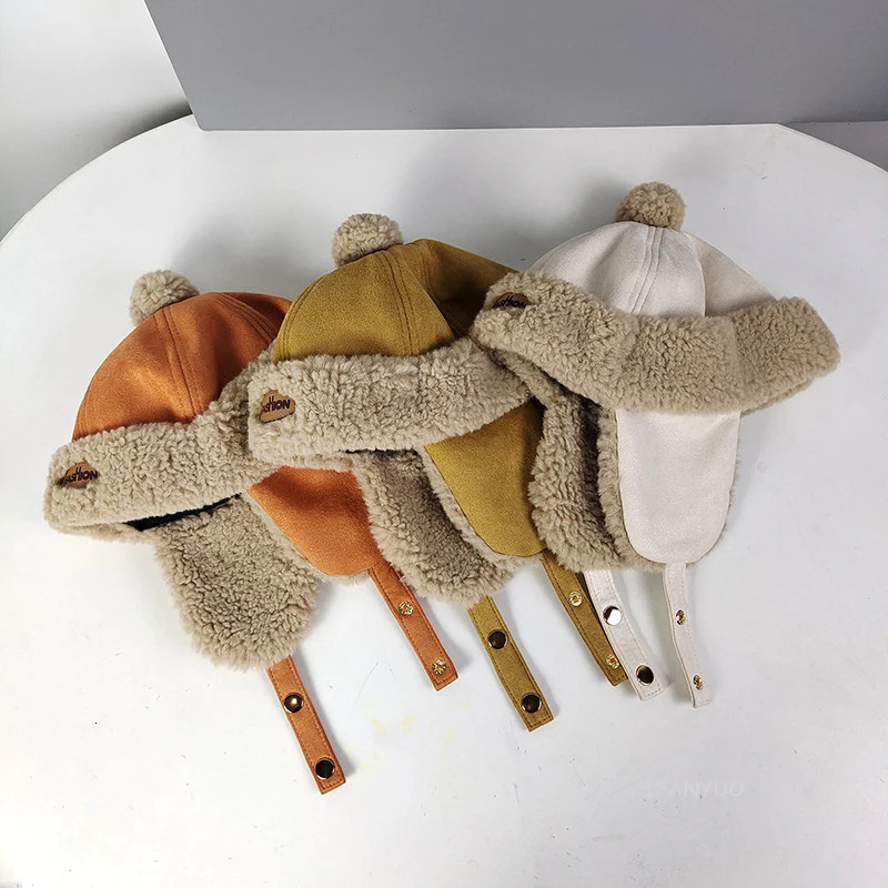 Boy Baby Plush Warm Scarf Hat Set Autumn Winter Plush Thick Girl Kid Ear Protection Cap Simple Versatile Children Pullover Caps 241112
