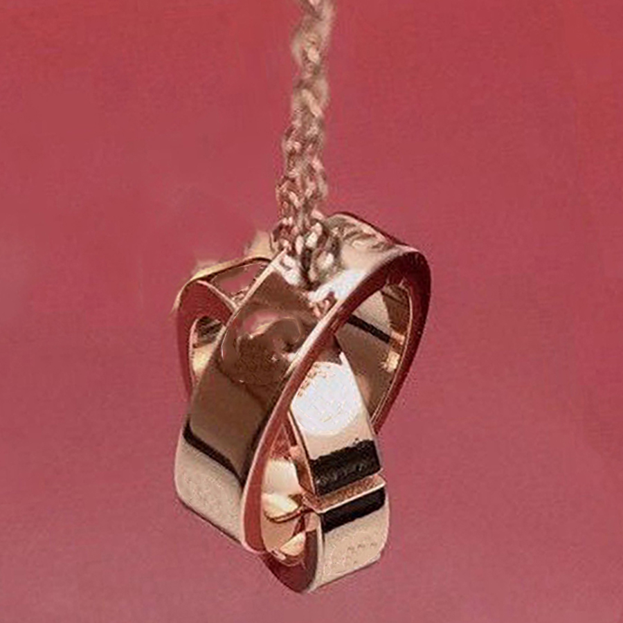 Luxury Fashion Necklace Designer Jewelry Party Sterling Silver Double Rings Diamond Pendant Rose Gold Necklaces For Women Fancy Dress Long Chain Jewel