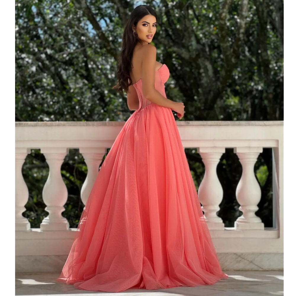 Orange Plus Size Evening Dresses High Slit Puffy Shoulder Short Sleeves Mermaid Prom DresesAfrican Women Reception Gown 01