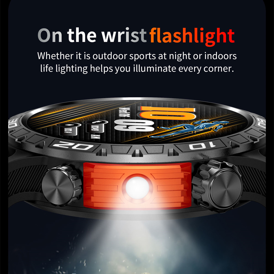 450 Battery LED MAh Flashlight Smart Watch Men Compass Heart Rate Health Monitoring IP68 Waterproof Bluetooth Call Sports Watch smile