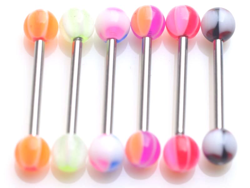 Wholesale 20 PCS/Lot Mix Color Women Tongue Rings Acrylic Ball Screw-fit Back Piercing Industrial Barbell Sexy Body Jewelry