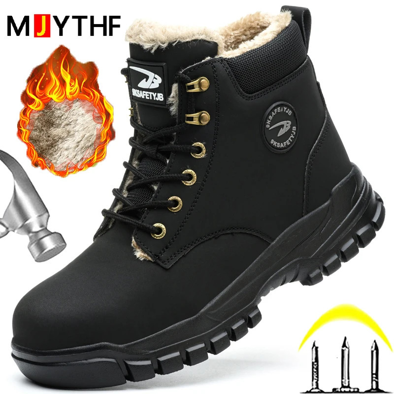 Waterproof Safety Shoes Men Plush Warm Winter Boots Steel Toe Shoes Work Boots Indestructible Shoes Puncture-Proof Snow Boots 241112