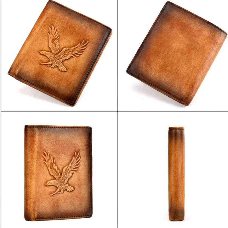 Vintage Eagle Wallet Men Genuine Leather Retro Short Bifold Cartera Hombre Top Quality wallet for Man