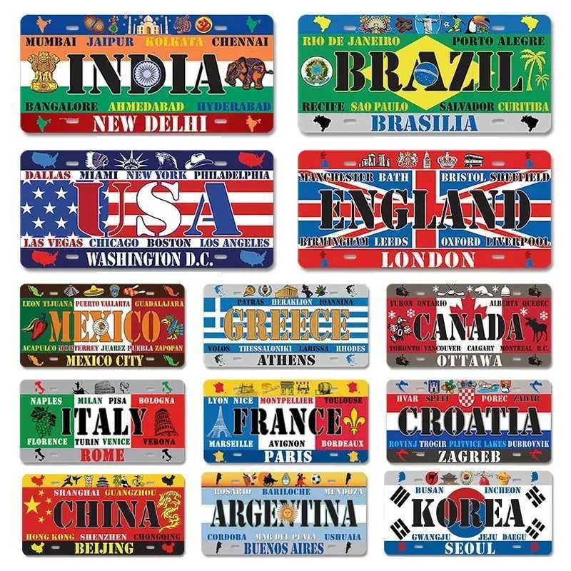EU and US National Names Landmark Art Board Logo Retro Rusty Metal Wall Panel Tin Logo Decoration Bar Garage Home Tinplate Painting X241113