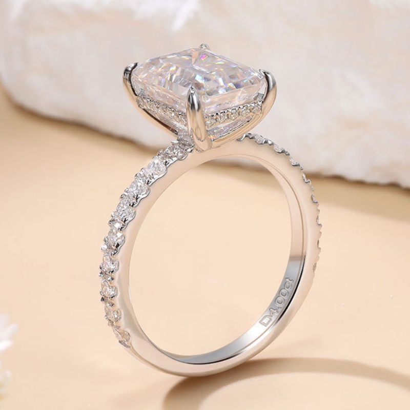 D Color Large Sqaure Moissanite Engagement Rings 925 Sterling Sliver 18k White Gold Plated Wedding Band Ring Jewelry For Women Nice Gift