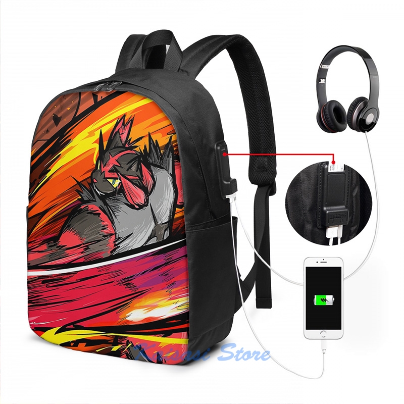 Darkest Funny print Graphic Incineroar Lariat USB Charge Backpack men School bags Women bag Travel laptop bag smile