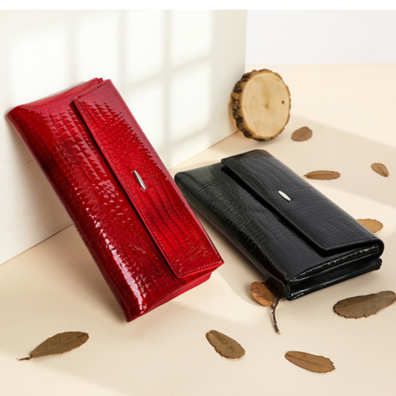 MUXI Genuine Leather Handbag, Patent Leather, Fashionable Zero Wallet, Large Capacity, Multi Card Slot Women's Wallet