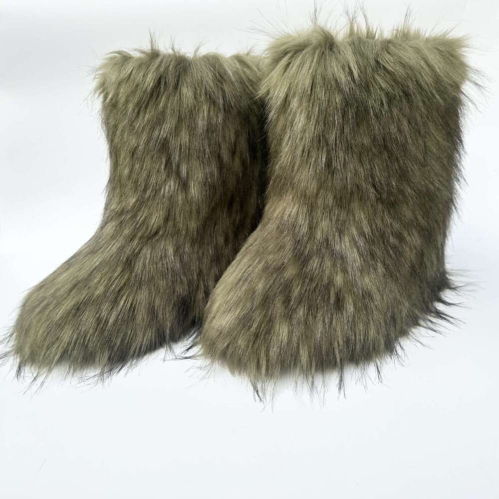 cute imitation raccoon fox fur shibuya spicy girl thickened largesized medium length fur snow boots