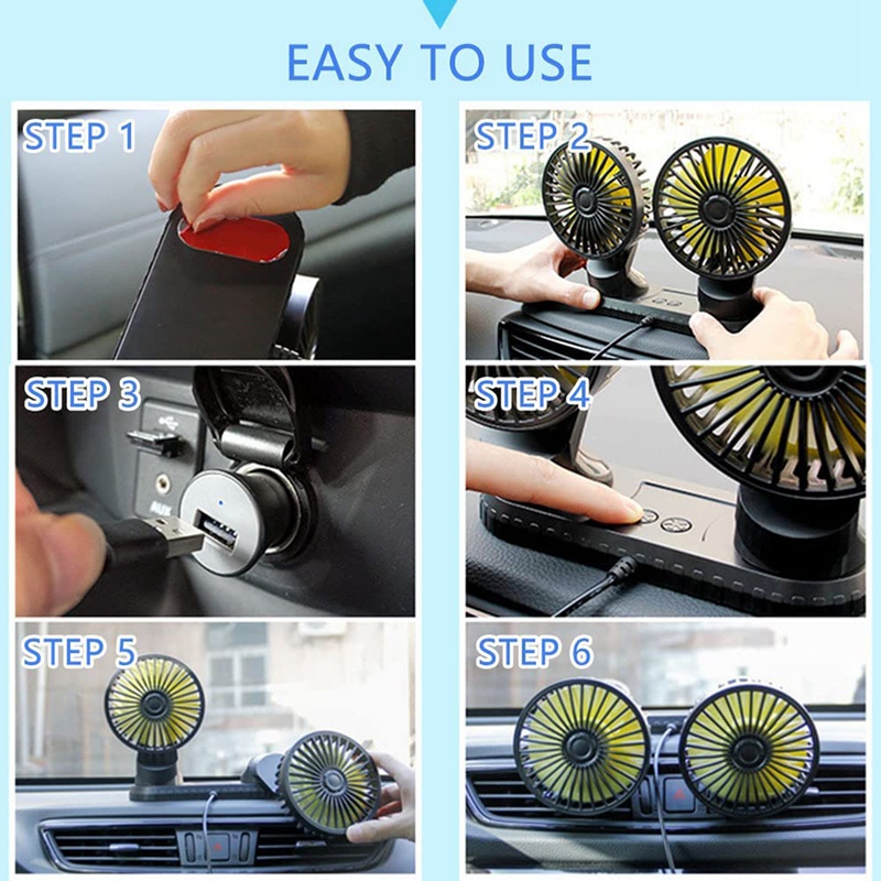 Universal Adjustable Angle Dual Head USB Powered 3-Speed Adjustable Car Dashboard Cooling Air USB Fan For SUV Vehicles